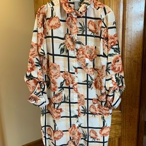 Floral and striped patterned tunic blouse